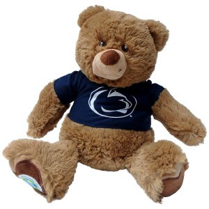 plush Polly bear wearing navy shirt with white Penn State Athletic Logo